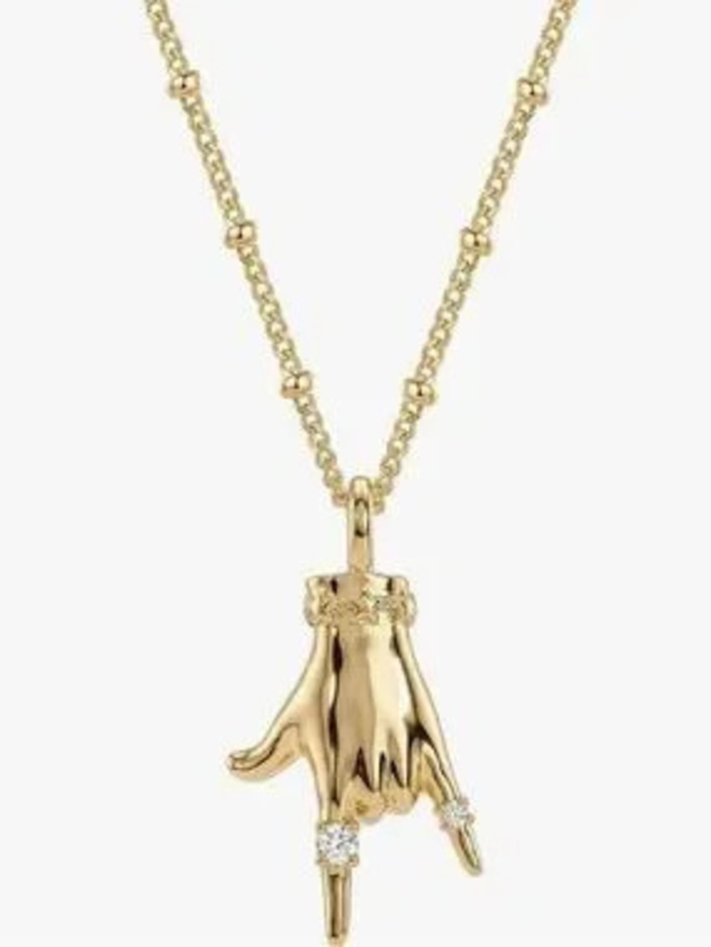 Anthropologie Gold Color Hand Pendant Necklace with Crystal Rings